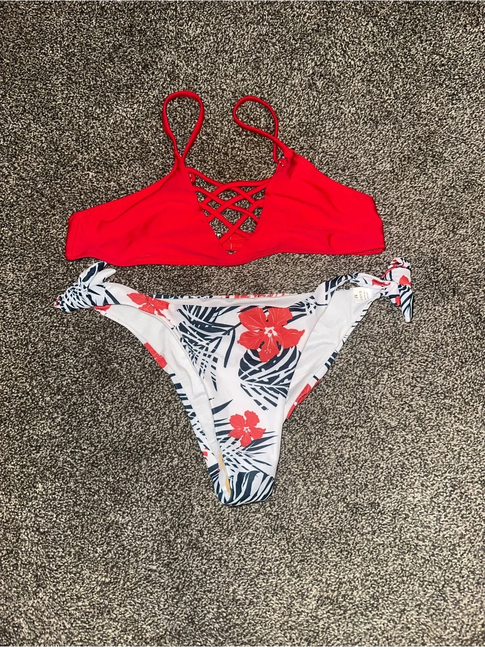 Shade & Shore Black and Red Floral Mix Swim Bikini Set